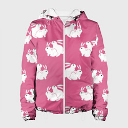 Куртка с капюшоном женская Сексуальные кролики на розовом, цвет: 3D-белый