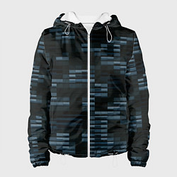 Куртка с капюшоном женская Чёрные и синие блоки во тьме, цвет: 3D-белый