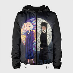 Женская куртка Энид и Уэнсдэй на фоне окна