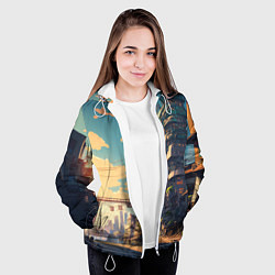 Куртка с капюшоном женская Японский город в аниме, цвет: 3D-белый — фото 2