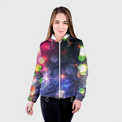 Куртка с капюшоном женская Поп арт неоновые звезды космического неба, цвет: 3D-белый — фото 2