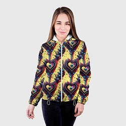 Куртка с капюшоном женская Паттерн яркие сердца, цвет: 3D-белый — фото 2