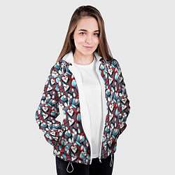 Куртка с капюшоном женская Абстрактный паттерн с сердцами, цвет: 3D-белый — фото 2