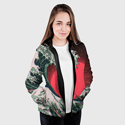 Куртка с капюшоном женская Японская волна в красном цвете, цвет: 3D-черный — фото 2