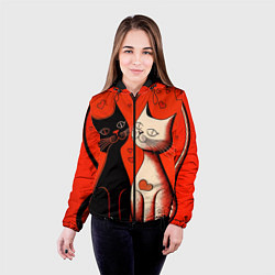 Куртка с капюшоном женская Влюблённые кошки на красном фоне, цвет: 3D-черный — фото 2