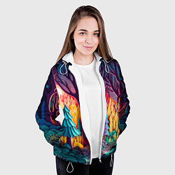 Куртка с капюшоном женская Сказочный лес на закате солнца, цвет: 3D-белый — фото 2