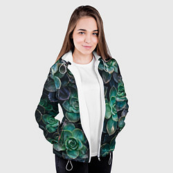 Куртка с капюшоном женская Паттерн из множество зелёных цветов, цвет: 3D-белый — фото 2