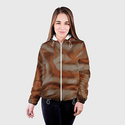 Куртка с капюшоном женская Тёмно-золотистые абстрактные волны, цвет: 3D-белый — фото 2