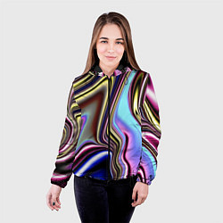 Куртка с капюшоном женская Блестящая ткань, цвет: 3D-черный — фото 2