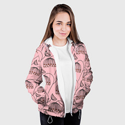 Куртка с капюшоном женская Цветы в стиле бохо на пудрово-розовом фоне, цвет: 3D-белый — фото 2