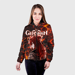 Куртка с капюшоном женская Дилюк на фоне раскаленной лавы, цвет: 3D-черный — фото 2