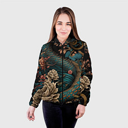 Куртка с капюшоном женская Японский змей Irezumi, цвет: 3D-черный — фото 2