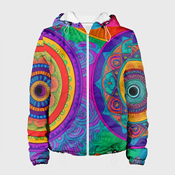 Куртка с капюшоном женская Красочные этнические орнаменты, цвет: 3D-белый