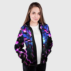 Куртка с капюшоном женская Неоновые стильные соты, цвет: 3D-черный — фото 2