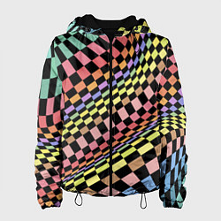 Куртка с капюшоном женская Colorful avant-garde chess pattern - fashion, цвет: 3D-черный
