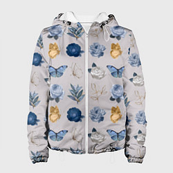 Куртка с капюшоном женская Цветы и бабочки, цвет: 3D-белый
