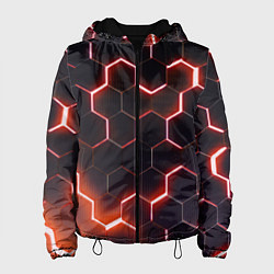 Куртка с капюшоном женская Неоновые соты в стиле киберпанка, цвет: 3D-черный