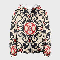 Куртка с капюшоном женская Паттерн из чёрных и красных символов, цвет: 3D-белый