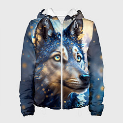 Куртка с капюшоном женская Волк на синем фоне, цвет: 3D-белый