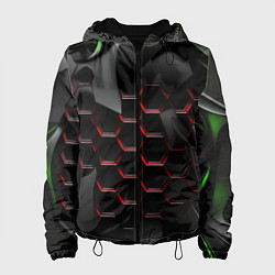 Куртка с капюшоном женская Красные изогнутые соты, цвет: 3D-черный