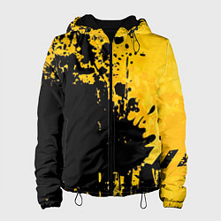 Куртка с капюшоном женская Пятна черной краски на желтом фоне, цвет: 3D-черный