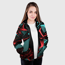 Куртка с капюшоном женская Красные и бирюзовые объекты, цвет: 3D-черный — фото 2