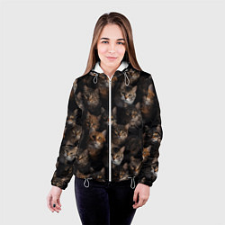 Куртка с капюшоном женская Паттерн из котов, цвет: 3D-белый — фото 2