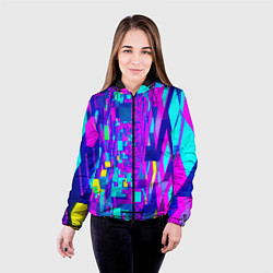 Куртка с капюшоном женская Неоновые розовые и голубые светящиеся кубики, цвет: 3D-черный — фото 2