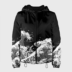 Женская куртка Японские волны на темном фоне