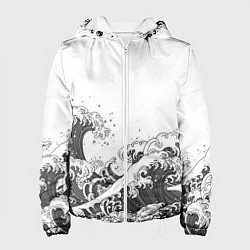 Куртка с капюшоном женская Японские волны на белом фоне, цвет: 3D-белый