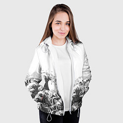 Куртка с капюшоном женская Японские волны на белом фоне, цвет: 3D-белый — фото 2