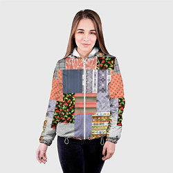 Куртка с капюшоном женская Пэчворк из разноцветных лоскутов в оранжевых и сер, цвет: 3D-белый — фото 2
