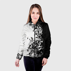 Куртка с капюшоном женская Черно-белая птица среди узорчатых цветов, цвет: 3D-черный — фото 2