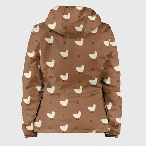 Женская куртка Гуси и травка - паттерн коричневый / 3D-Белый – фото 2