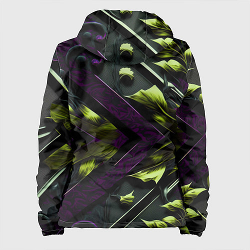 Женская куртка Зеленые листья и фиолетовые вставки / 3D-Черный – фото 2