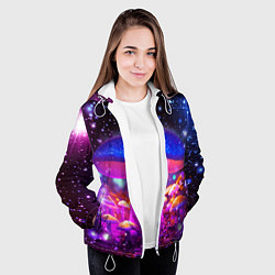 Куртка с капюшоном женская Звезды и неоновые светящиеся грибы, цвет: 3D-белый — фото 2
