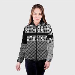 Куртка с капюшоном женская Черно-белый лоскутный узор-пэчворк, цвет: 3D-черный — фото 2