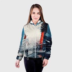 Куртка с капюшоном женская Наш город - коллекция Бело-сине-красный - Хуф и Ся, цвет: 3D-белый — фото 2