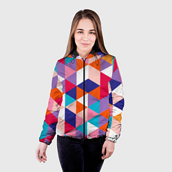 Куртка с капюшоном женская Ромбический разноцветный паттерн, цвет: 3D-черный — фото 2
