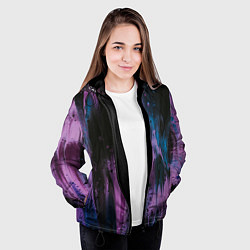 Куртка с капюшоном женская Фиолетовые абстрактные тени, цвет: 3D-черный — фото 2