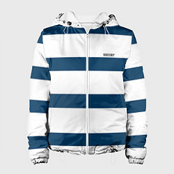 Куртка с капюшоном женская Бело-синий полосатый узор, цвет: 3D-белый