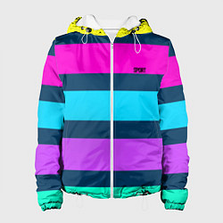 Куртка с капюшоном женская Разноцветные неоновые полосы, цвет: 3D-белый