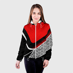 Куртка с капюшоном женская Геометрическая униформа - красная, цвет: 3D-белый — фото 2