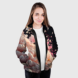 Куртка с капюшоном женская Множество розовых цветов, цвет: 3D-черный — фото 2