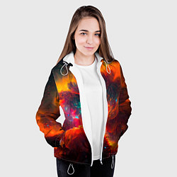 Куртка с капюшоном женская Небула в космосе в оранжевых тонах - нейронная сет, цвет: 3D-белый — фото 2
