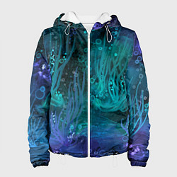 Куртка с капюшоном женская Абстракция: неоновые огни подводного мира, цвет: 3D-белый
