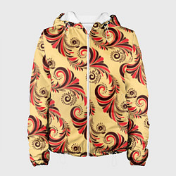 Куртка с капюшоном женская Винтажный растительный орнамент, цвет: 3D-белый