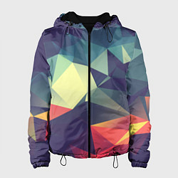 Куртка с капюшоном женская Разноцветный полигональный узор, цвет: 3D-черный