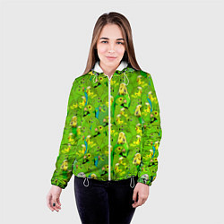 Куртка с капюшоном женская Зеленые волнистые попугайчики, цвет: 3D-белый — фото 2