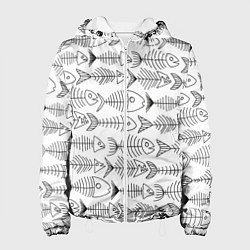 Куртка с капюшоном женская Рыбные скелетики, цвет: 3D-белый